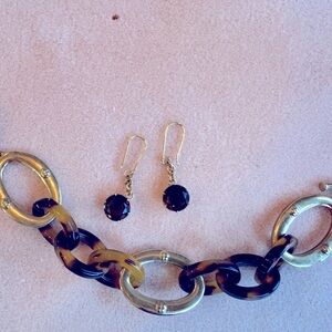 Ralph Lauren tortoise shell and gold bracelet with matching earrings set EUC!